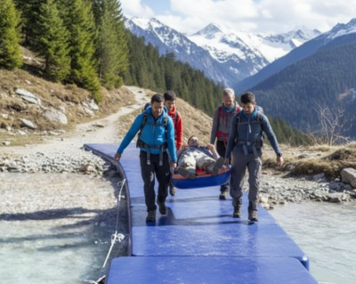 Мобильный надувной понтонный мост для автомобилей и техники